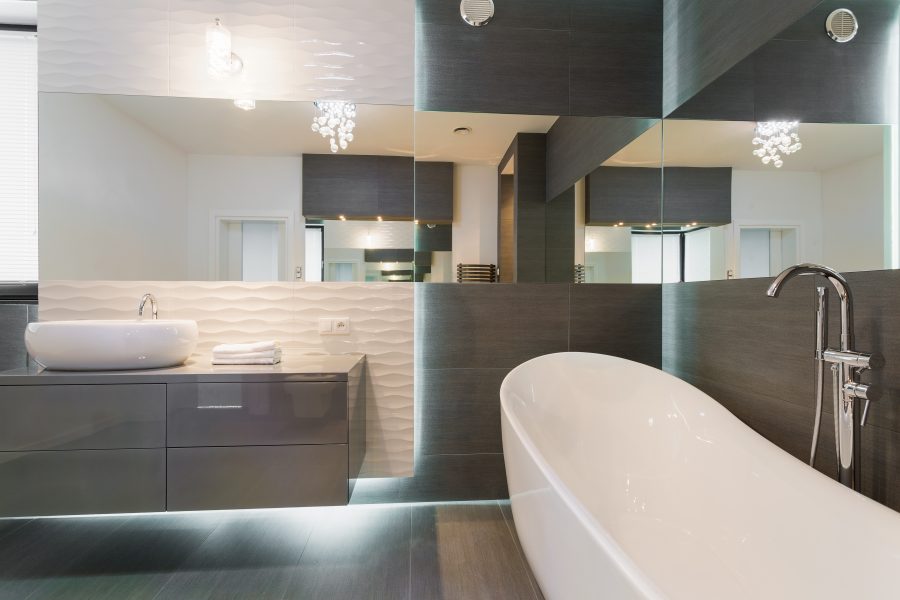 Freestanding bathtub in stunning modern bathroom design