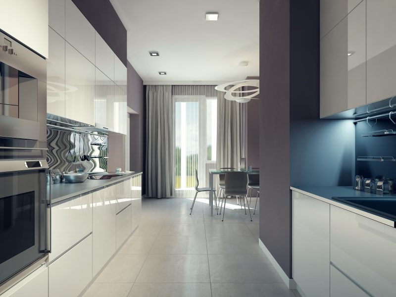 Bright kitchen design. 3d render